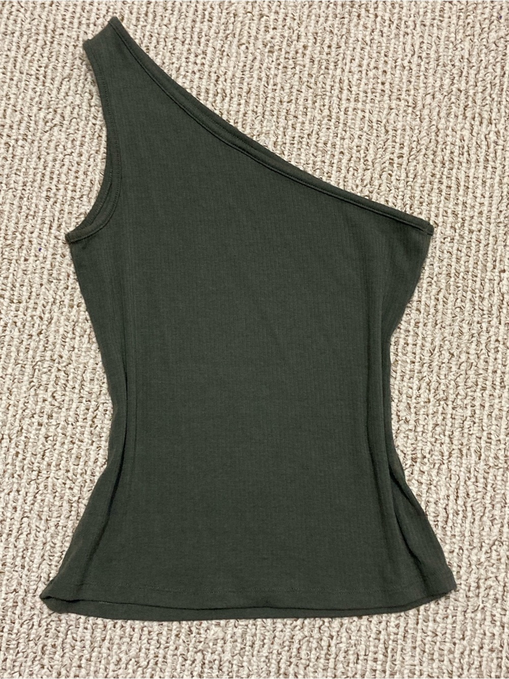 a.n.a One-Shoulder Ribbed Tank Top - Dark Green